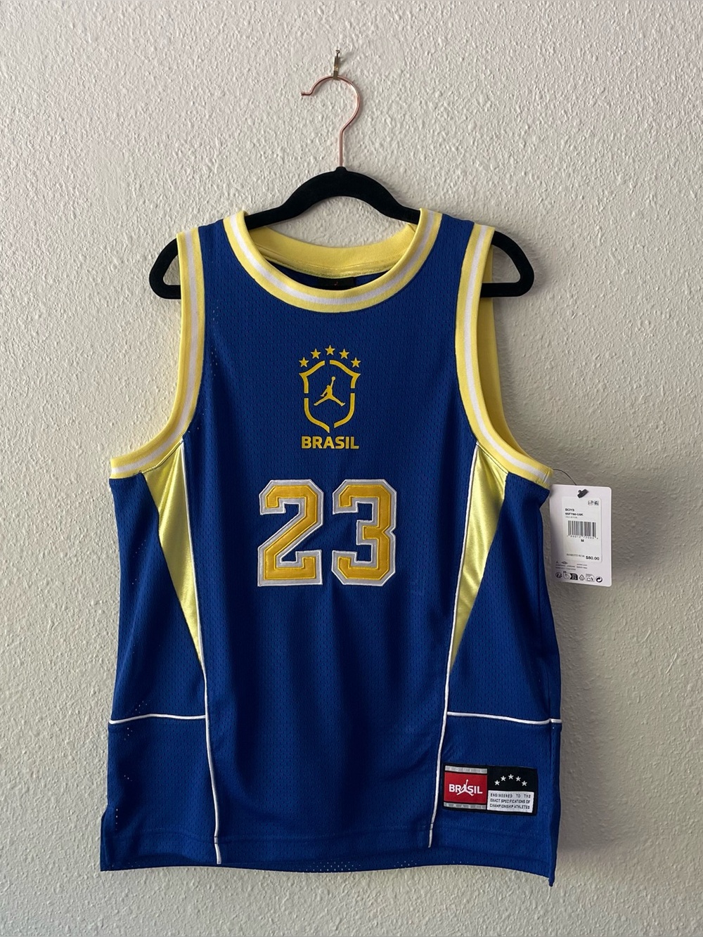 NWT Nike Jordan Brasil #23 Youth Basketball Jersey Blue Yellow Boys Medium